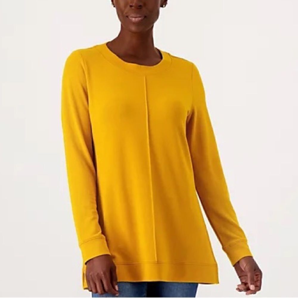 Denim & Co. Regular Heavenly Jersey Round Neck Pintuck Tunic